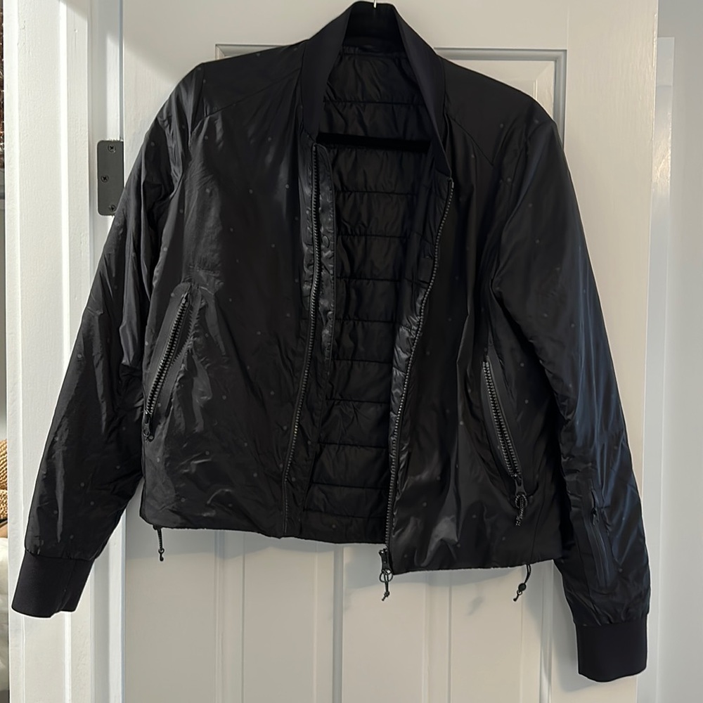 Black polka dot Lululemon Bomber Jacket from Lulu Labs